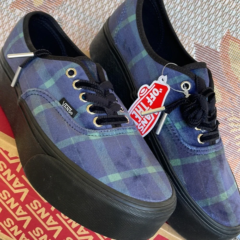 Vans WMNS Authentic Stac Velvet Plaid Green/Black VN0A5KXX203 Sneakers Platforms